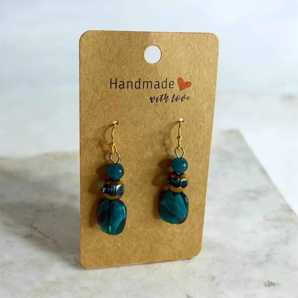 Handmade Teal and Gold Earrings